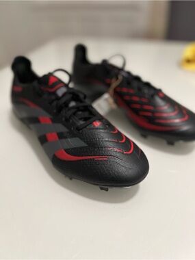 adidas  PREDATOR LEAGUE FG Men's Black and Red Soccer Cleats with Textured Upper